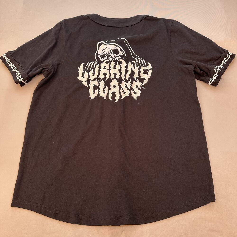 Lurking Class Shirt Mens Large Black Baseball Jersey Embroidered Skull Goth